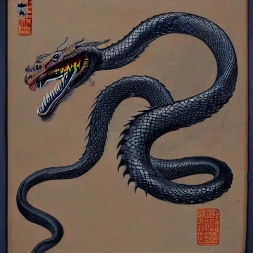 Prompt: dragon snake with wings, full protrait, chinese style, realistic