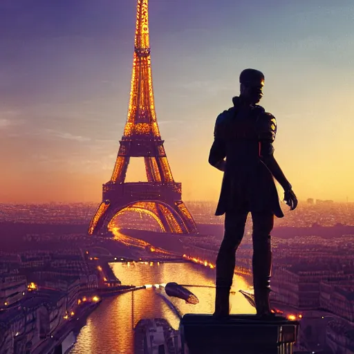 Image similar to cyberpunk 1 9 th century paris, eiffel tower on the background, glowing people, realistic image 4 k, digital art, trending on artstation