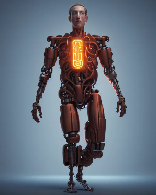 Prompt: mark zuckerberg as a sweet baby rays bbq cyborg, full body portrait, oil on canvas, octane render, trending on artstation