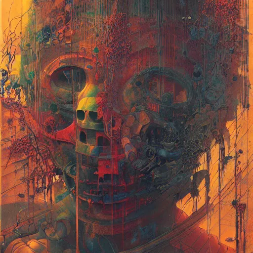 Prompt: A 3D render of music, industries, toxic waste, gothic, rich deep colors. Beksinski painting, part by Adrian Ghenie and Gerhard Richter. art by Takato Yamamoto. masterpiece