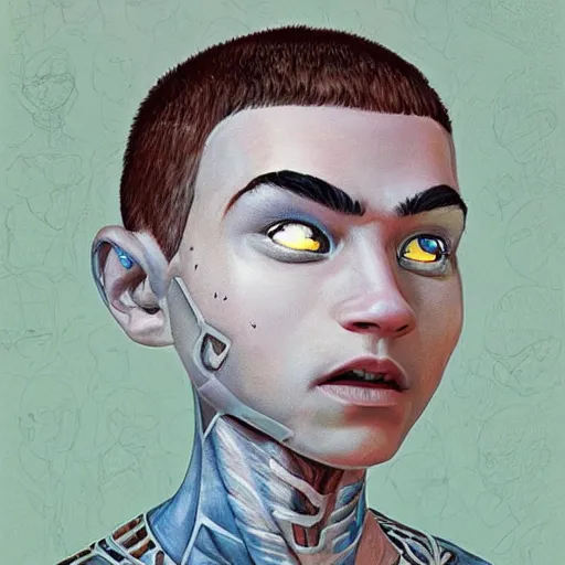 Prompt: a young man with a shaved head as a super hero, pixar cute, highly detailed, sharp focus, digital painting, artwork by Jeremiah Ketner + Mati Klarwein + Fintan Magee + Chris Mars