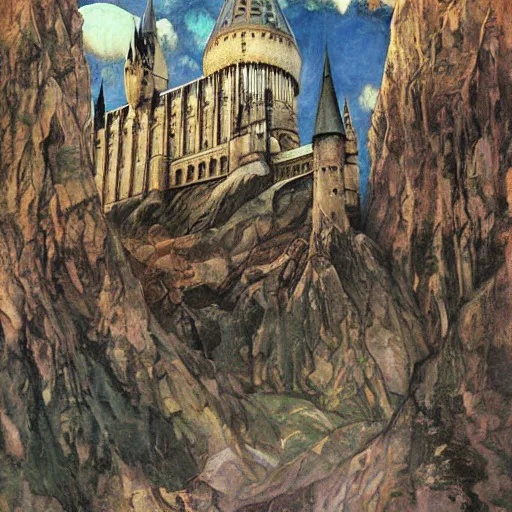 Prompt: hogwarts, painting by Mikhail Vrubel