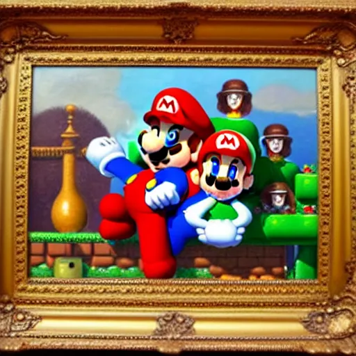 Prompt: super mario family portrait, oil painting, antique painting, highly detailed