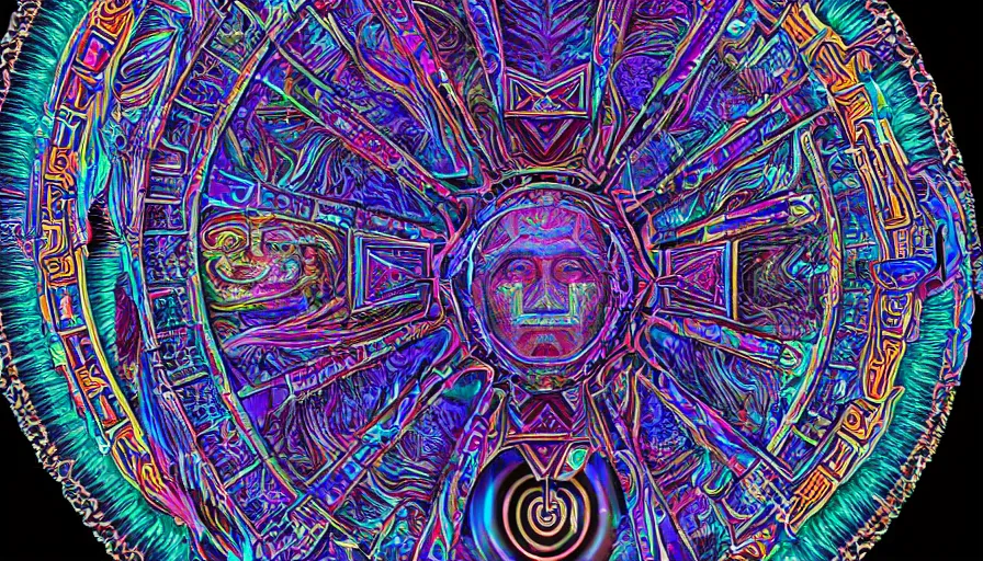 Image similar to a medicine man with a face made of ornate sacred geometry, psychedelic, iridescent 8 k