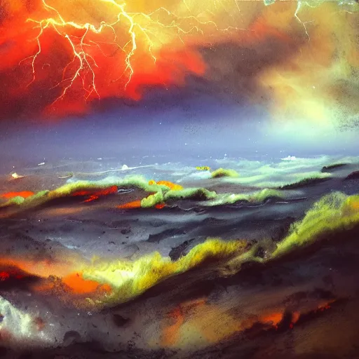 Image similar to eldrich storm, horrific landscape, desperate lights and colors, hd