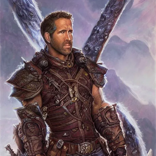 Image similar to Ryan reynolds as a fantasy D&D character, close-up portrait art by Donato Giancola and James Gurney, digital art, trending on artstation