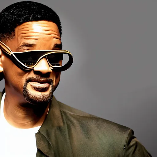 Image similar to will smith wearing big steampunk googles, colored photo by gustave baumann