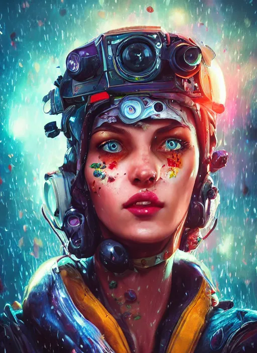 Prompt: An epic fantastic realism comic book style portrait painting of the most beautiful woman in the universe, flowers rain everywhere, fisheye lens, Apex Legends Concept Art, unreal 5, DAZ, hyperrealistic, octane render, cosplay, RPG portrait, dynamic lighting