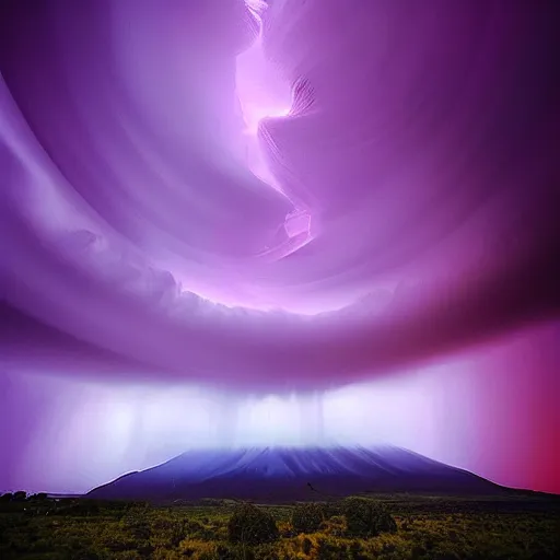 Image similar to amazing photo of a purple tornado in the sky by marc adamus, beautiful dramatic lighting