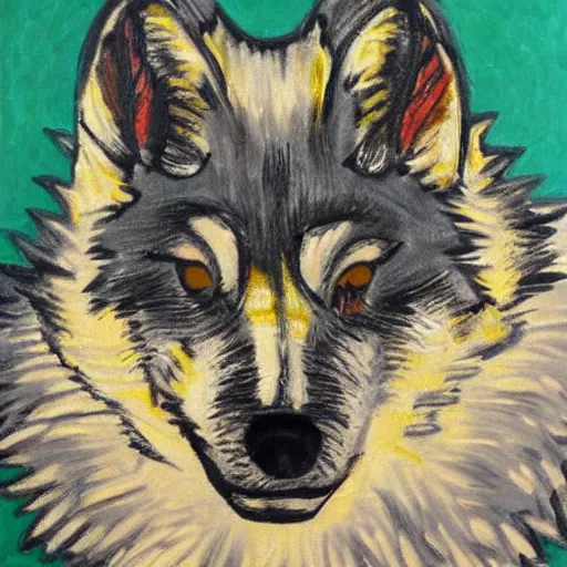 Image similar to retarded wolf portrait, expressionism