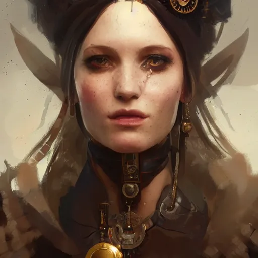 Image similar to a beautiful portrait of a steampunk goddess by greg rutkowski and raymond swanland, trending on artstation, ultra realistic digital art