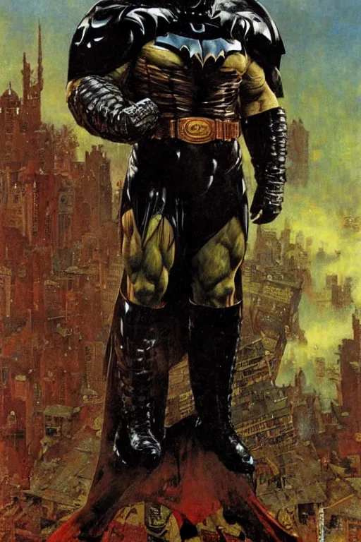 Prompt: full length portrait of hulking brock lesnar as dark evil batman wearing cape and armour, hong kong, painted by lawrence alma tadema, zdzislaw beksinski, norman rockwell, jack kirby, tom lovell, greg staples