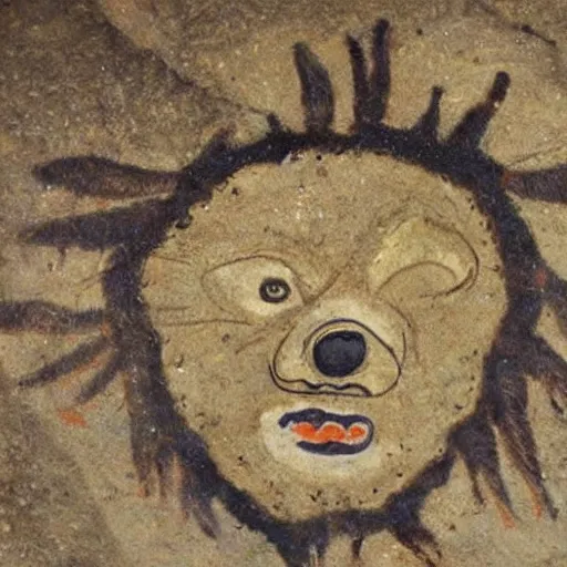Prompt: shaman in a bear mask, chauvet cave painting