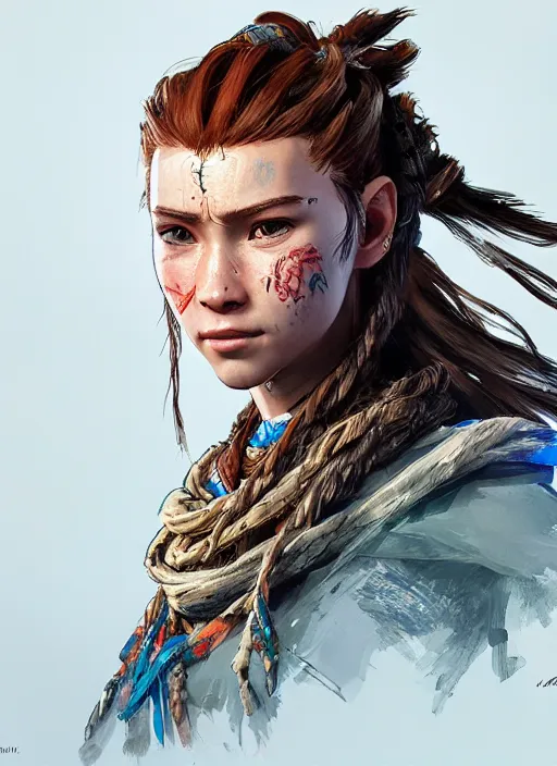 Prompt: very detailed concept art portrait of aloy from horizon zero dawn, detailed, sharp