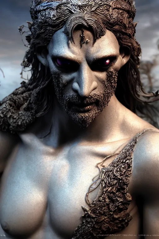 Image similar to cyclops from the odyssey homer's iliad, one - eyed man, intricate, ethereal, by luis royo, hyper detailed, weta digital, ray trace, unreal engine, trending on artist, beautifully lit, cinematic, soft light, photorealistic, volumetric, realistic, glossy, 8 k post - production, masterpiece, luxury, smooth