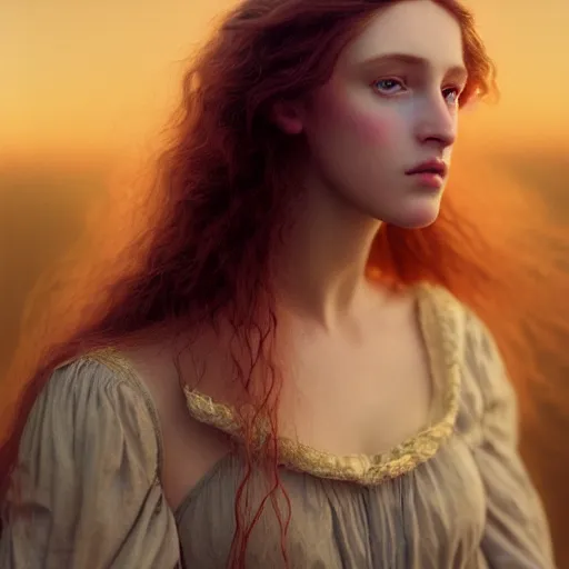 Image similar to photographic portrait of a stunningly beautiful renaissance pre raphaelite female in soft dreamy light at sunset, contemporary fashion shoot, by edward robert hughes, annie leibovitz and steve mccurry, david lazar, jimmy nelsson, breathtaking, 8 k resolution, extremely detailed, beautiful, establishing shot, artistic, hyperrealistic, beautiful face, octane render