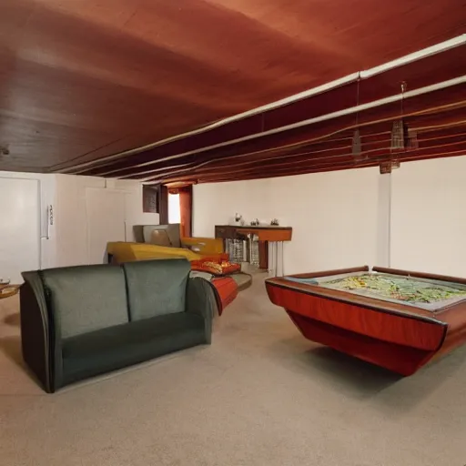 Image similar to basement of a furnished 1970s house