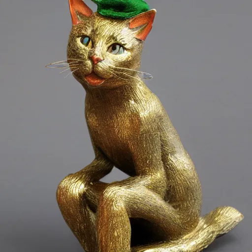 Image similar to Margaret Le Van Alley Cat fashion statuette, wearing festive clothing, full body render, museum quality photo