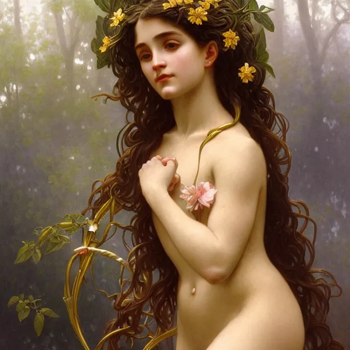 Prompt: neoclassical emotional portrait of gaea goddess with thin gold tendrils, intricate, elegant, highly detailed, wonderful eyes, sweet, digital painting, artstation, concept art, smooth, sharp focus, illustration, art by artgerm and greg rutkowski and alphonse mucha and william - adolphe bouguereau