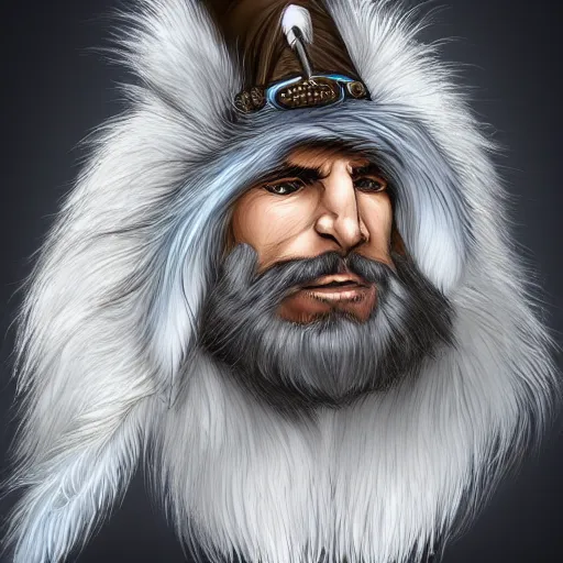 Image similar to funny cartoon portrait of a white panter with a very long fur and a wizard hat, fantasy, trending on artstation, heroic pose, illustration, highly detailed, profile picture, 8k