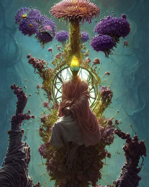 Image similar to the platonic ideal of flowers, rotting, insects and praying of cletus kasady carnage thanos nazgul doctor manhattan chtulu mandelbulb spirited away bioshock davinci heavy rain, d & d, fantasy, ego death, decay, dmt, psilocybin, art by artgerm and greg rutkowski and alphonse mucha