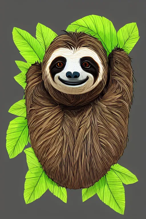 Image similar to a sloth made from leaves, highly detailed, digital art, sharp focus, trending on art station, plant, anime art style