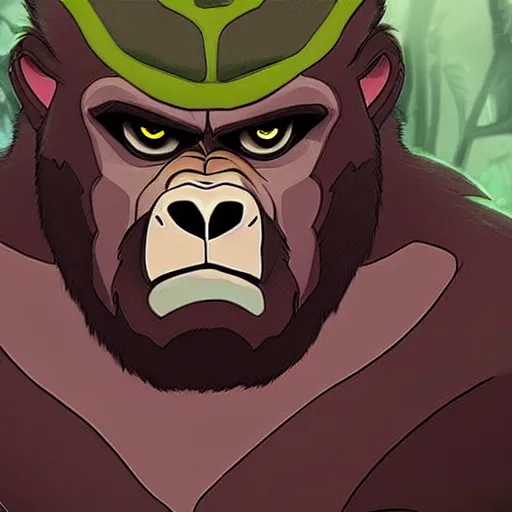 Image similar to cunning, sinister, gorilla in the style of netflix's dragon prince, cell shaded