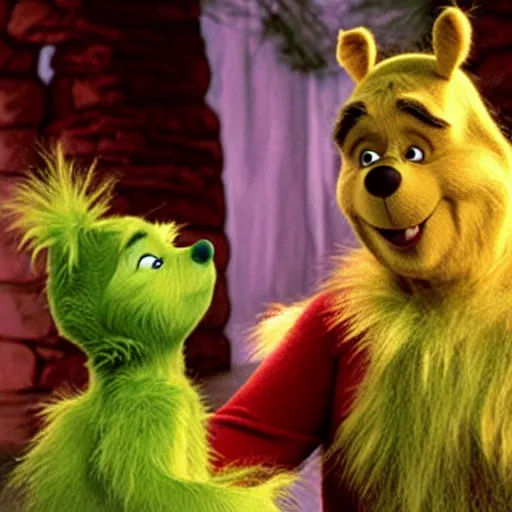 Prompt: winnie the pooh as the grinch, winnie the pooh cast as the grinch