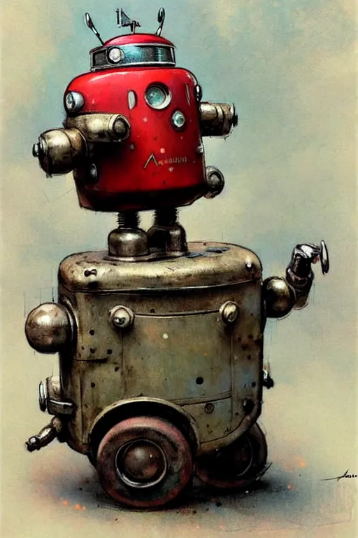 Image similar to adventurer ( ( ( ( ( 1 9 5 0 s retro future android robot fat robot dog wagon. muted colors. ) ) ) ) ) by jean baptiste monge!!!!!!!!!!!!!!!!!!!!!!!!! chrome red