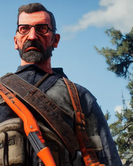 Image similar to gordon freeman by red dead redemption 2, by greg rutowski, cinematic, photorealistic