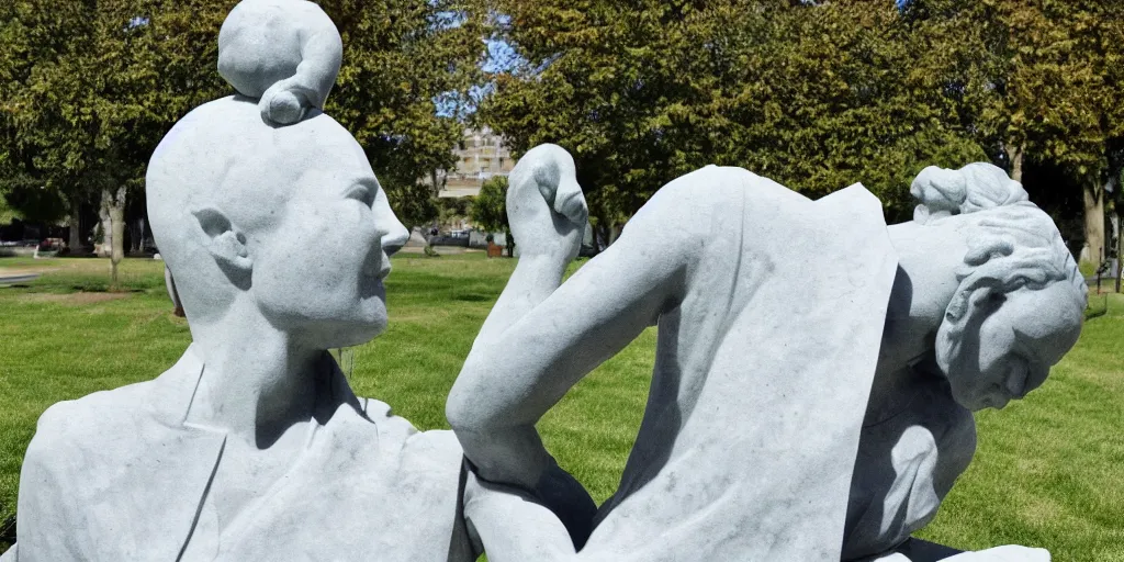 Prompt: a city park abstract statue, carved in marble, photorealistic