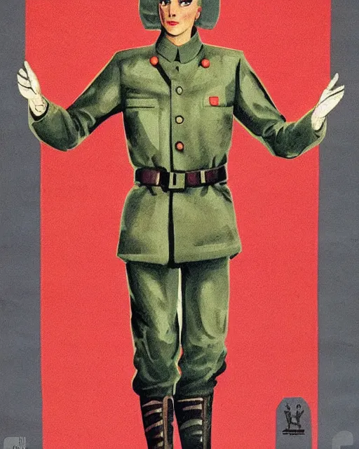 Image similar to androgynous transmasc model in soviet uniform, soviet propaganda poster design, cccp, soviet union propaganda