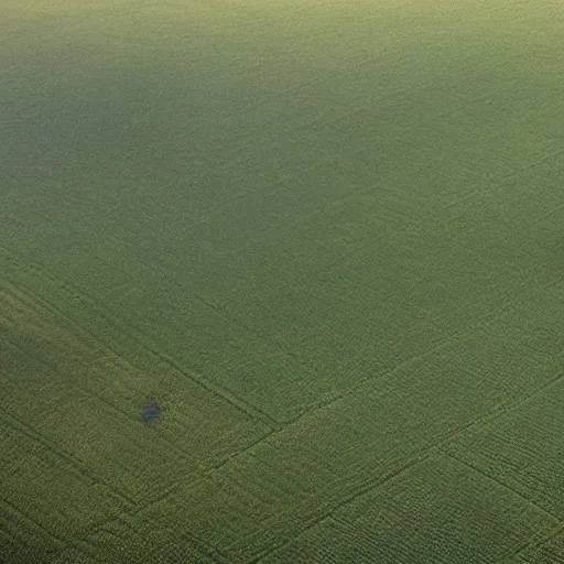 Image similar to view from a helicopter of Midwest farmland, extreme detail, photograph, by greg rutkowski