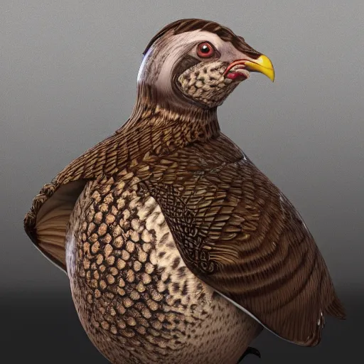 Image similar to a 3 d model of a grouse holding a blunderbuss, studio lighting, octane render, hyper detailed, product photography, 8 k, highly detailed