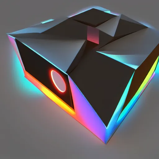 Image similar to a futuristic beacon shining light across black space, low - poly, colorful,