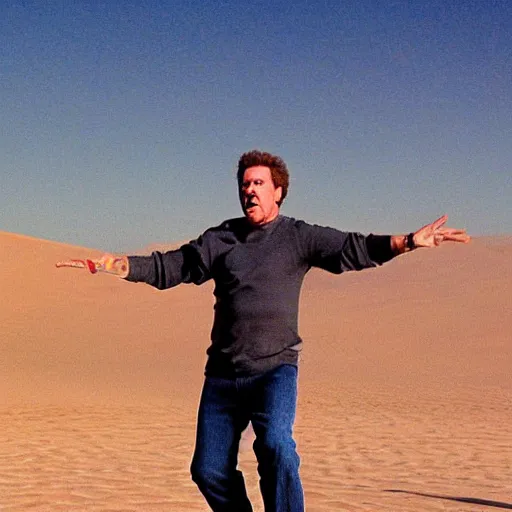 Prompt: will ferrell juggling in the desert