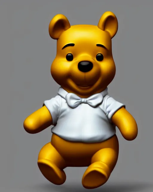 Image similar to full body 3d render of winnie-the-pooh as a funko pop, wearing a suit, studio lighting, white background, blender, trending on artstation, 8k, highly detailed