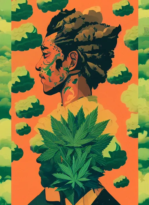 Prompt: profile picture by sachin teng x ofwgkta, mountain top, marijuana, organic painting, hard edges, masterpiece, smoke clouds, asymmetrical, green, matte paint, energetic