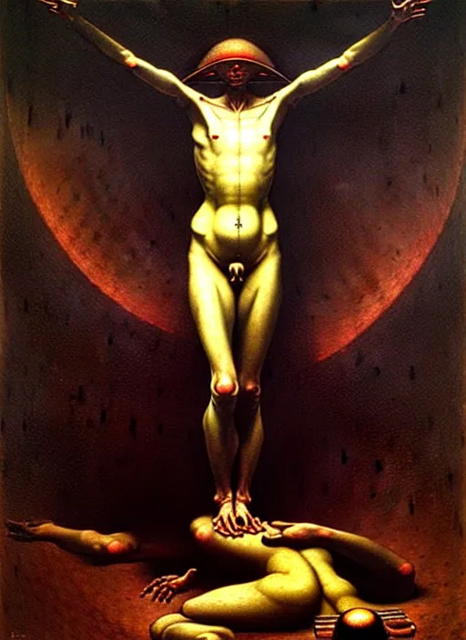 Image similar to machine to become god detailed painting by caravaggio and johann baptist zimmermann and zdzisław beksinski