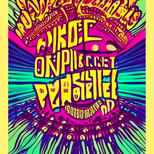 Prompt: colorful psychedelic poster, graphic design, bold lettering, layout, typography