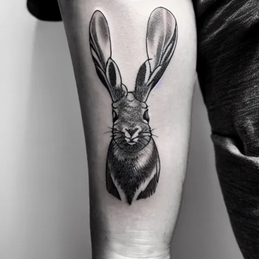 Image similar to a black and white tattoo of a jackalope