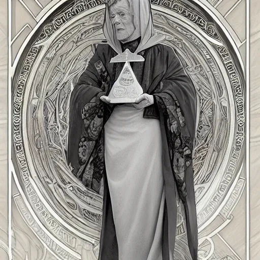 Image similar to amazing lifelike award winning pencil illustration of Maggie smith as reverend mother trending on art station artgerm Greg rutkowski alphonse mucha cinematic