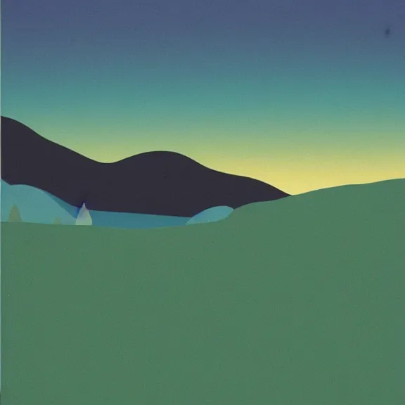 Image similar to rolling hills landscape, teal gradient, boards of Canada film photography 70's, album art