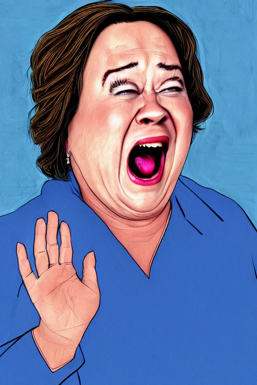 Prompt: kathy bates, from misery, yelling in a hospital, digital art, realistic