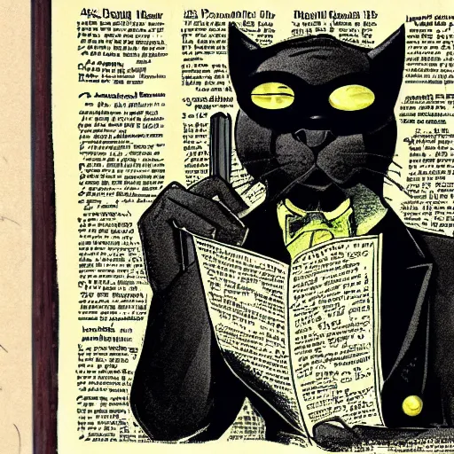 Prompt: a black panther wearing a monocle and reading a journal