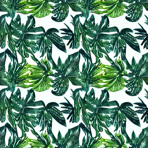 Image similar to repeating pattern seamless. watercolor. tropical palm leaves, warm light, green, flat color hyperrealistic, detailed