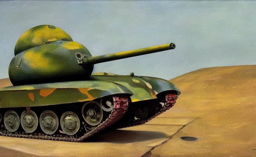 Prompt: Oil painting of T 34 tank by Lucian Freud, Abstract brush strokes, Masterpiece, Edward Hopper and James Gilleard, Zdzislaw Beksinski, Mark Ryden, Wolfgang Lettl highly detailed, hints of Yayoi Kasuma