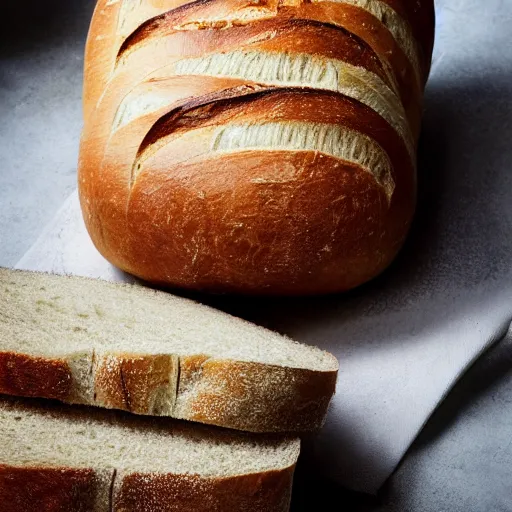 Prompt: photo of fresh bread styled like brad pitt, 8 k