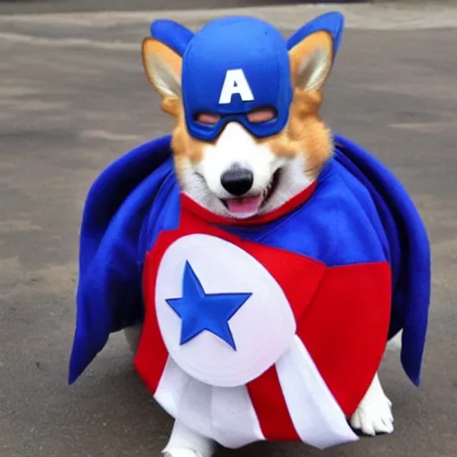 Image similar to corgi dressed as captain america, comic, professional art