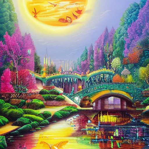 Image similar to Beautiful city of the future in harmony with nature. Beautiful detailed painting by Lurid. (2022)